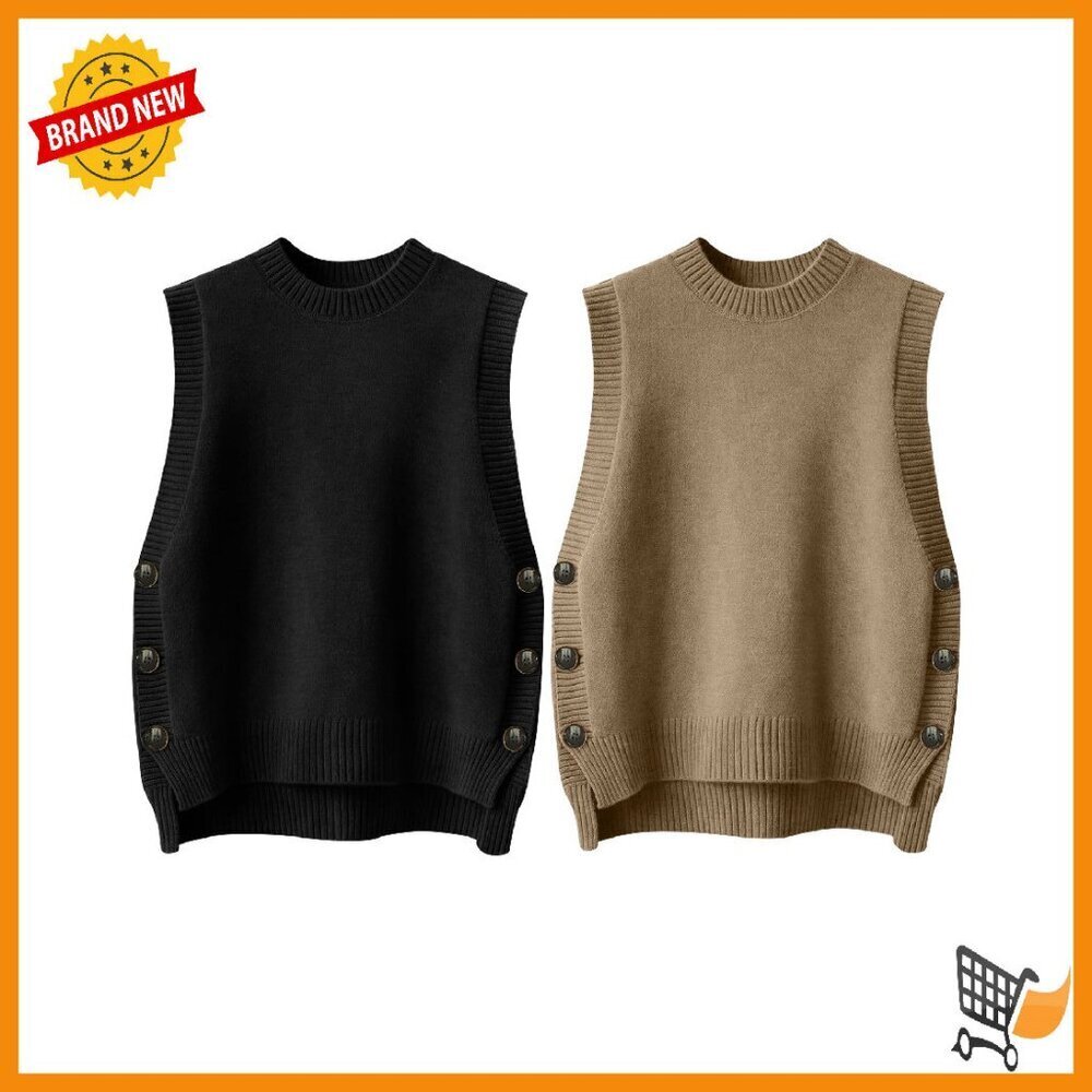 Sleeveless Ribbed Knit Sweater Vest Loose Fit Pullover Tank Top